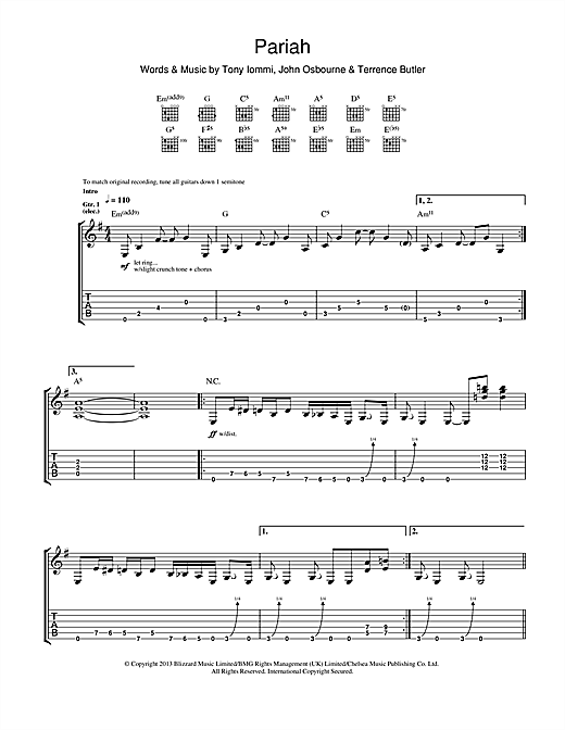 Black Sabbath Pariah sheet music notes and chords. Download Printable PDF.