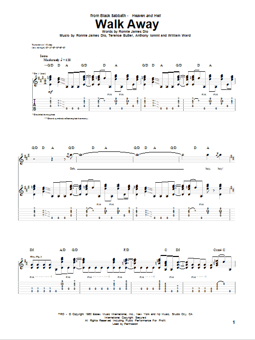 Black Sabbath Walk Away sheet music notes and chords. Download Printable PDF.