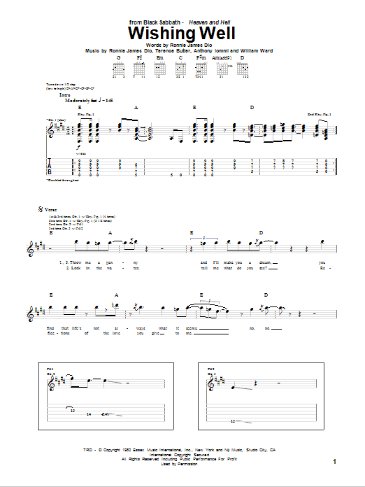 Black Sabbath Wishing Well sheet music notes and chords. Download Printable PDF.