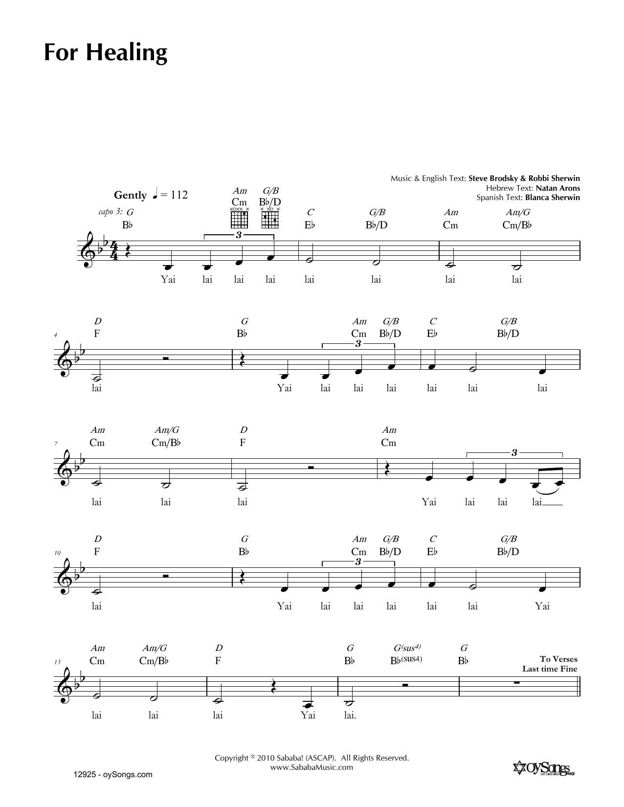 Blanca Sherwin For Healing sheet music notes and chords. Download Printable PDF.