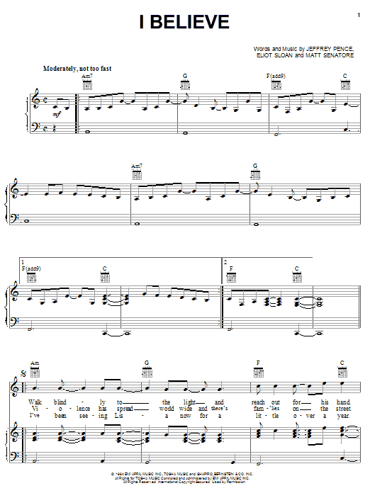 Blessid Union Of Souls I Believe sheet music notes and chords - Download Printable PDF and start playing in minutes.