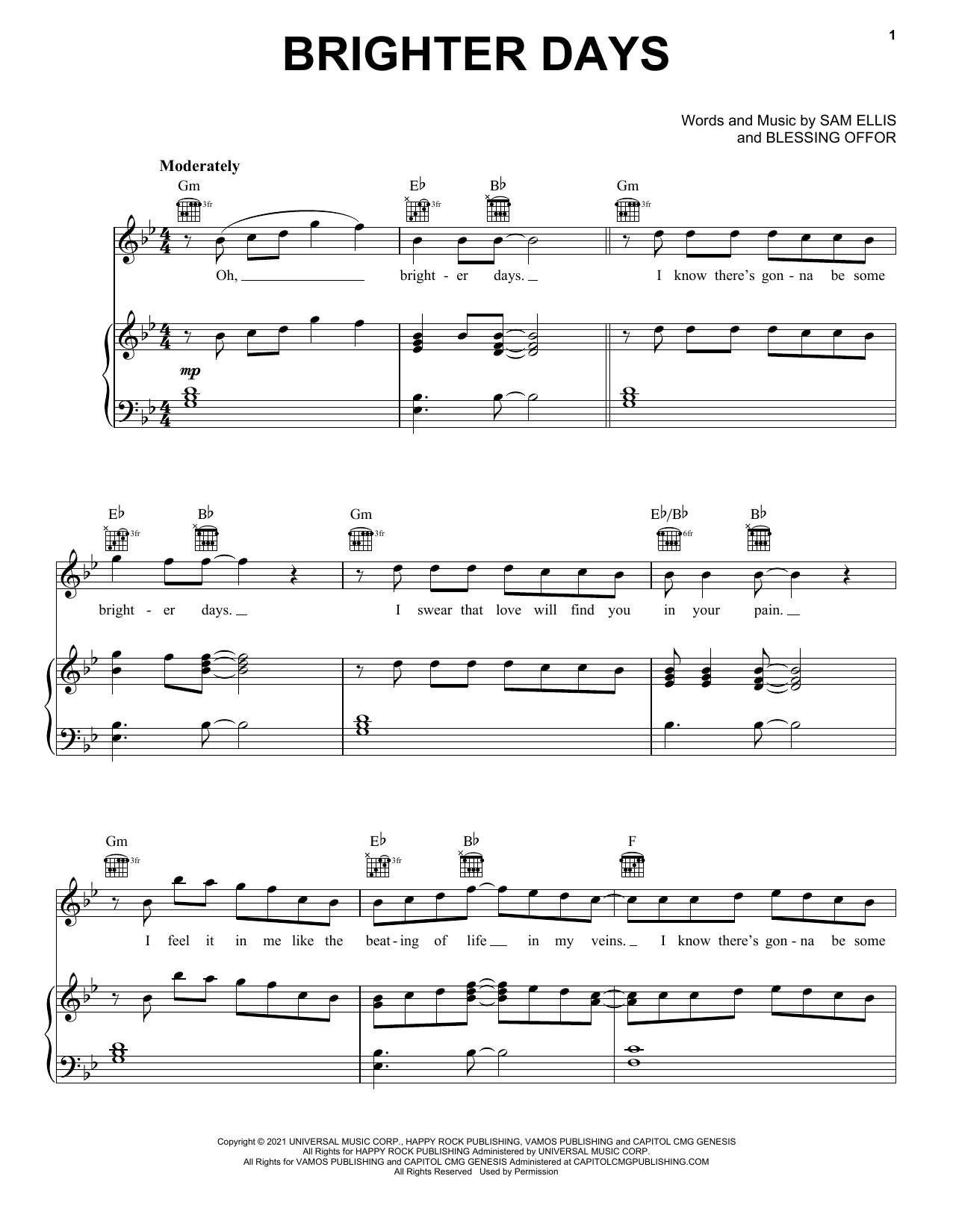 Blessing Offor Brighter Days sheet music notes and chords. Download Printable PDF.