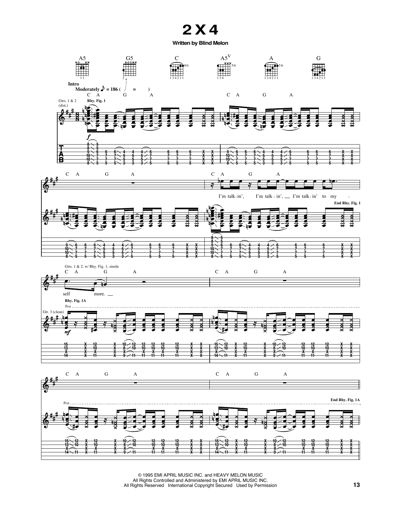 Blind Melon 2 X 4 sheet music notes and chords. Download Printable PDF.