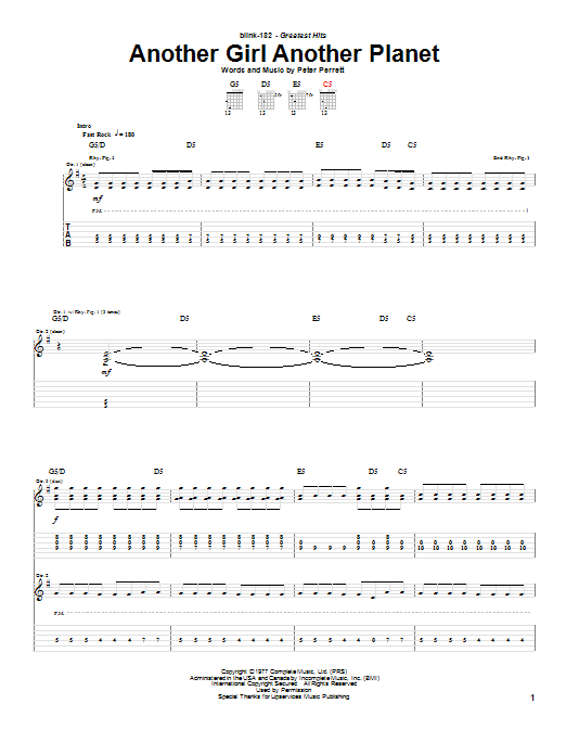 Blink-182 Another Girl Another Planet sheet music notes and chords. Download Printable PDF.