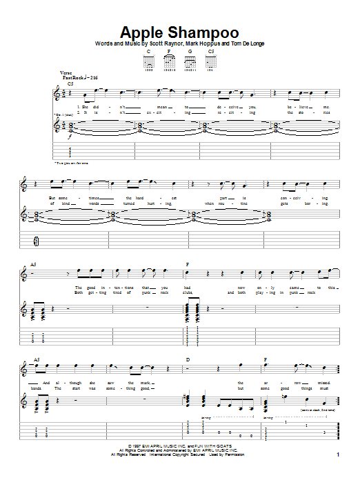 Learn to play Blink-182 Apple Shampoo sheet music for Guitar Tab in minutes. Blink-182 Apple Shampoo sheet music notes and chords. Download Printable PDF.