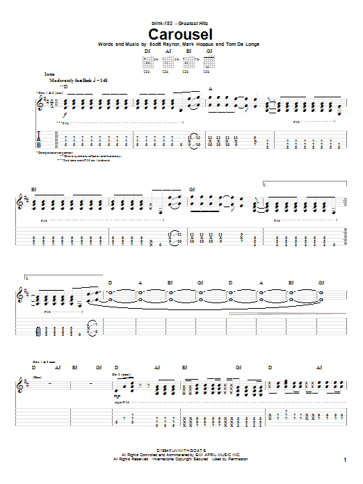 Blink-182 Carousel sheet music notes and chords. Download Printable PDF.