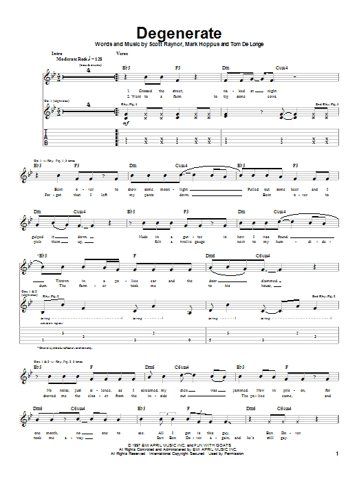 Blink-182 Degenerate sheet music notes and chords. Download Printable PDF.