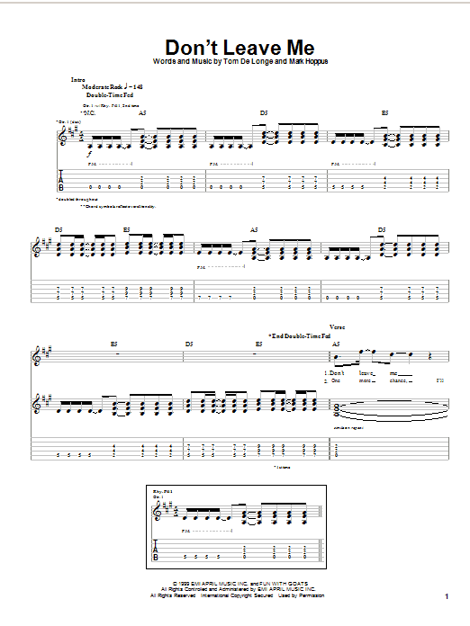 Learn to play Blink-182 Don't Leave Me sheet music for Guitar Tab in minutes. Blink-182 Don't Leave Me sheet music notes and chords. Download Printable PDF.