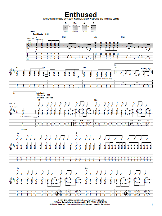 Blink-182 Enthused sheet music notes and chords. Download Printable PDF.