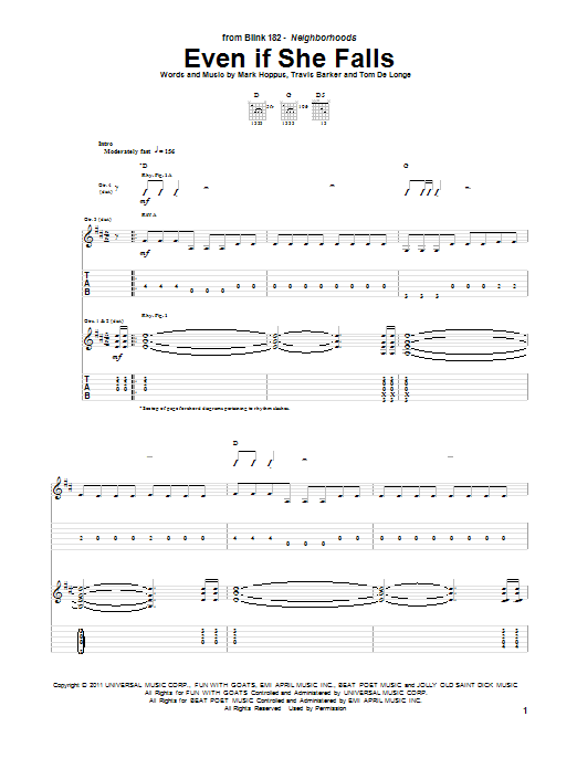 Blink-182 Even If She Falls sheet music notes and chords. Download Printable PDF.