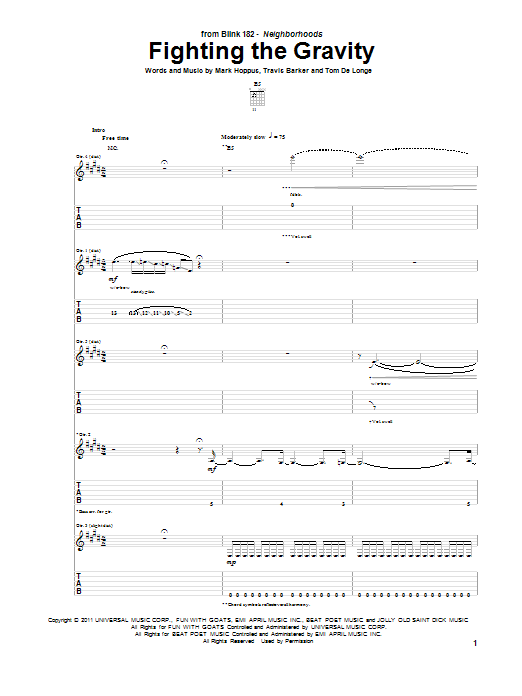 Blink-182 Fighting The Gravity sheet music notes and chords. Download Printable PDF.