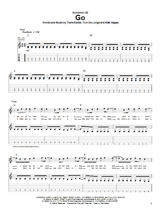 Blink-182 Go sheet music notes and chords. Download Printable PDF.