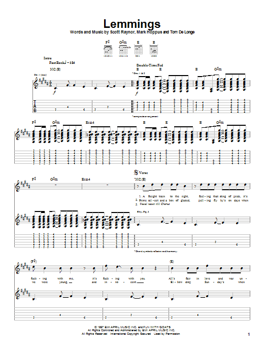 Blink-182 Lemmings sheet music notes and chords. Download Printable PDF.