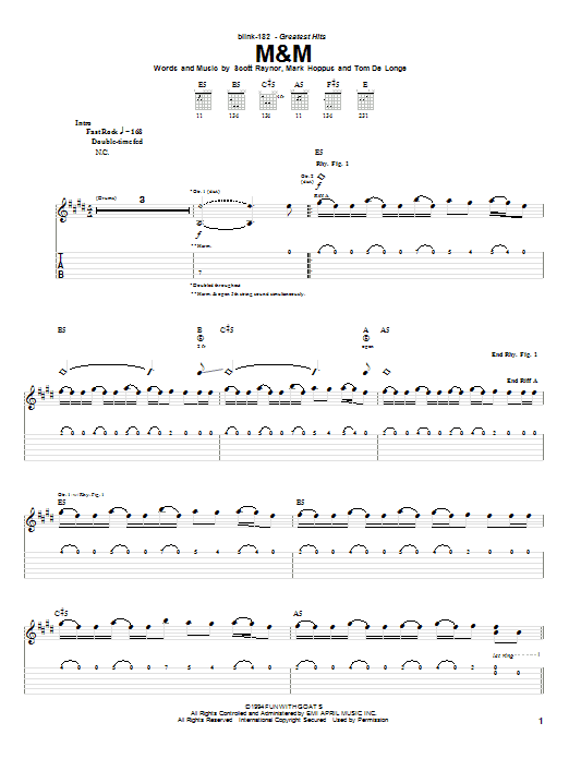 Blink-182 M&M sheet music notes and chords. Download Printable PDF.