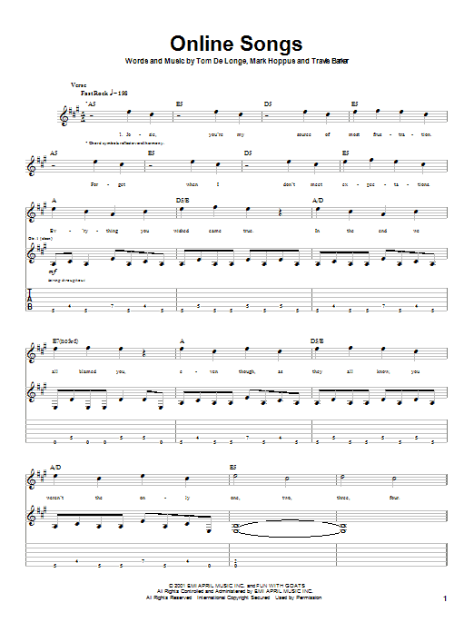 Learn to play Blink-182 Online Songs sheet music for Guitar Tab in minutes. Blink-182 Online Songs sheet music notes and chords. Download Printable PDF.