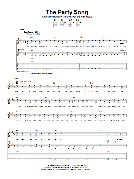 Blink-182 The Party Song sheet music notes and chords. Download Printable PDF.