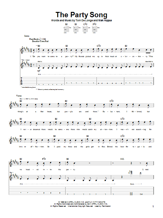 Learn to play Blink-182 The Party Song sheet music for Guitar Tab in minutes. Blink-182 The Party Song sheet music notes and chords. Download Printable PDF.