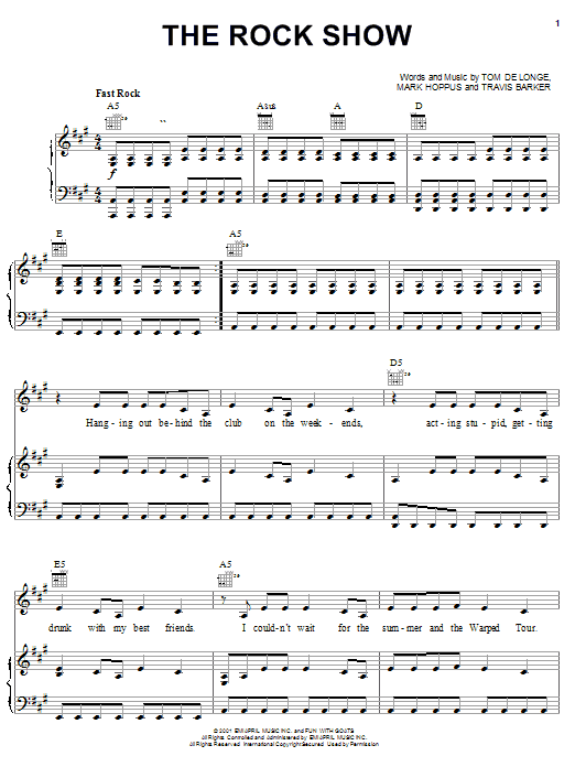 Blink-182 The Rock Show sheet music notes and chords. Download Printable PDF.