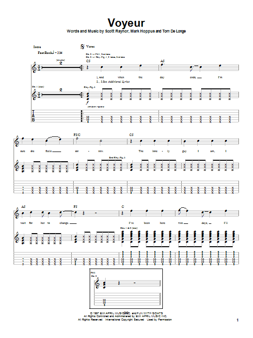 Blink-182 Voyeur sheet music notes and chords. Download Printable PDF.