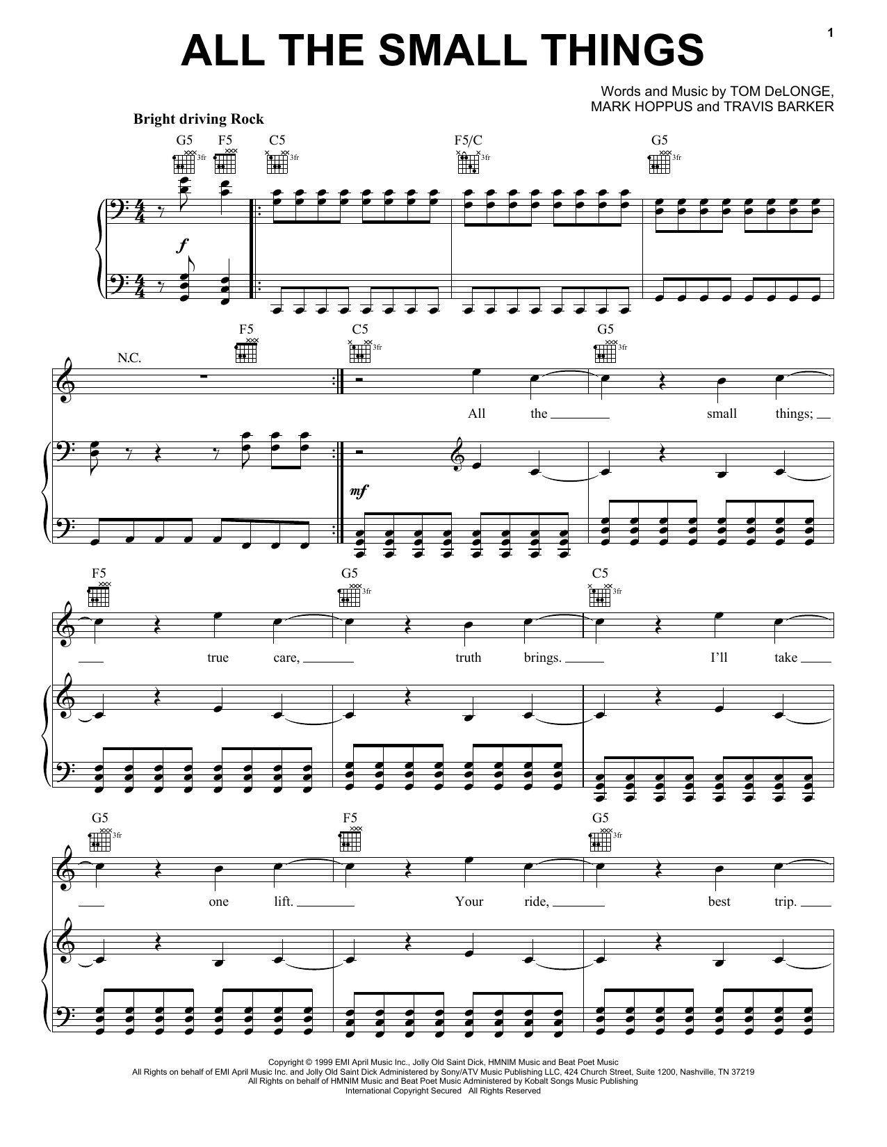 Blink 182 All The Small Things sheet music notes and chords. Download Printable PDF.