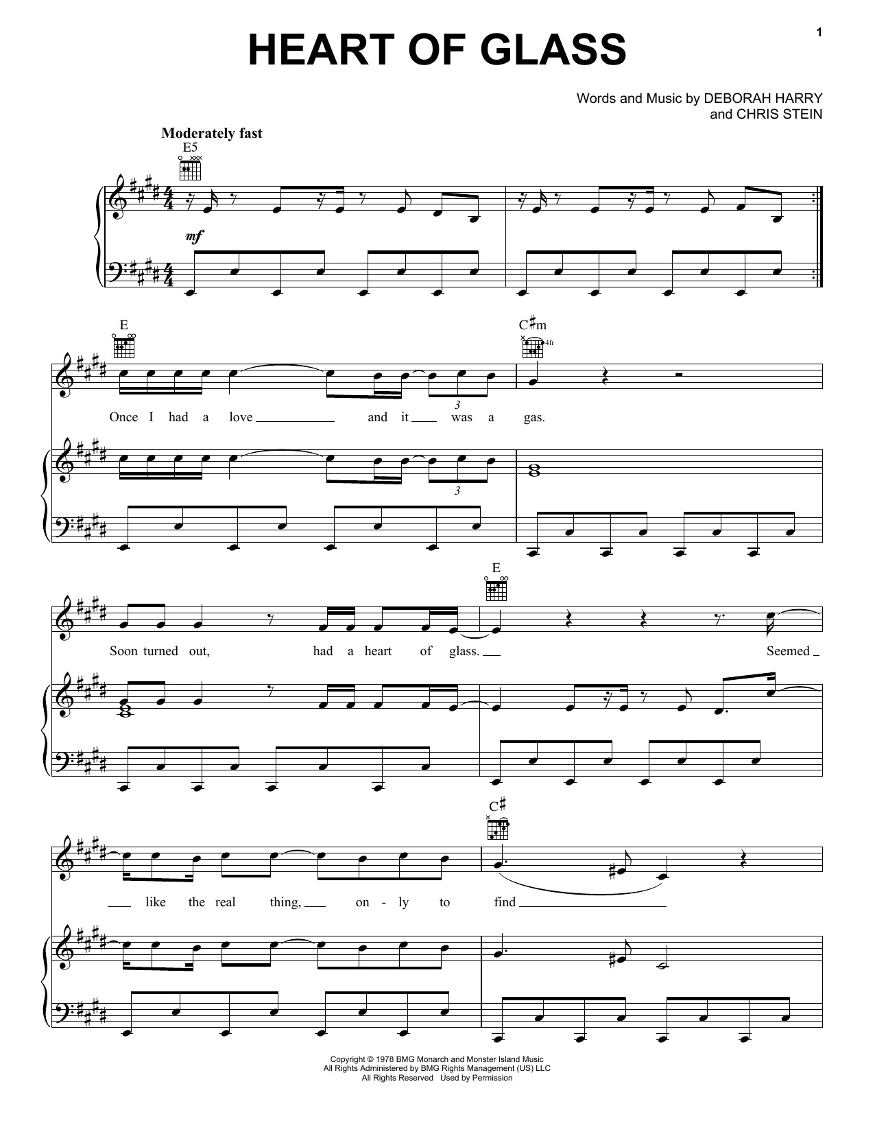 Blondie Heart Of Glass sheet music notes and chords. Download Printable PDF.