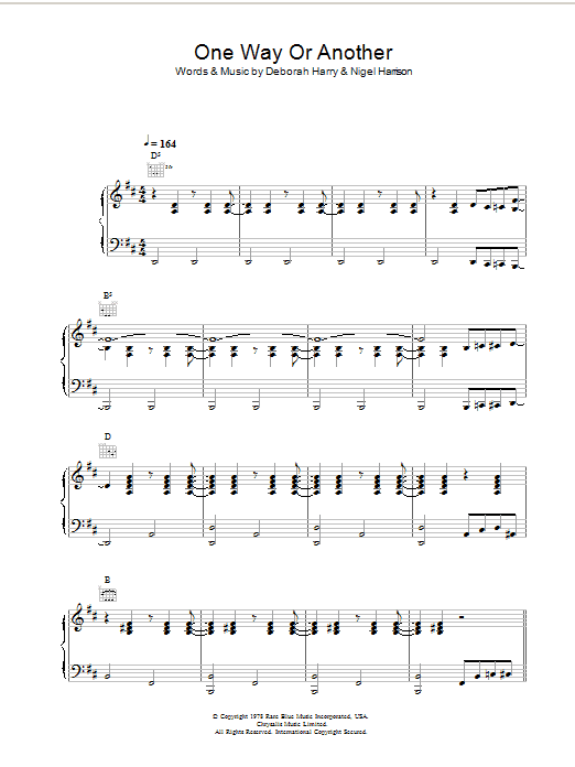 Blondie One Way Or Another sheet music notes and chords. Download Printable PDF.