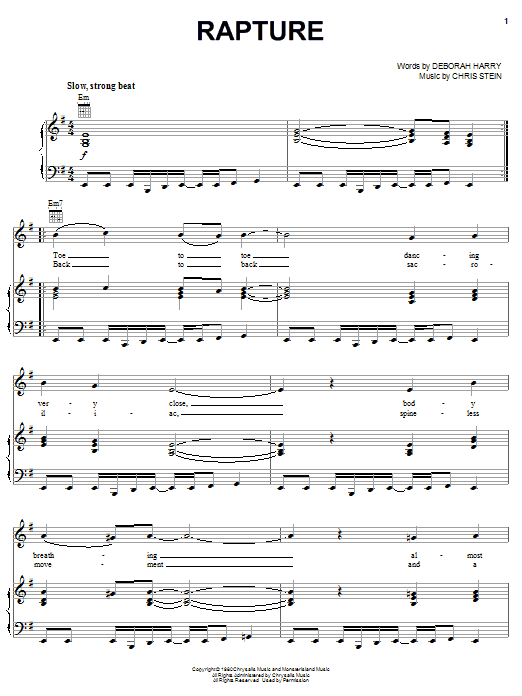 Blondie Rapture sheet music notes and chords. Download Printable PDF.