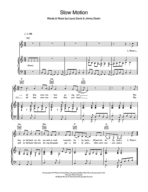 Learn to play Blondie Slow Motion sheet music for Piano, Vocal & Guitar in minutes. Price: 7.8900$ Blondie Slow Motion sheet music notes and chords. Download Printable PDF.