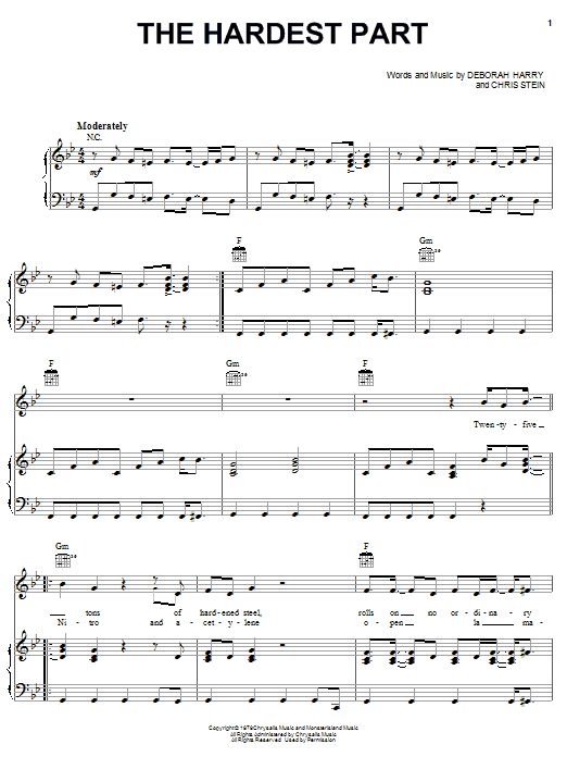 Blondie The Hardest Part sheet music notes and chords. Download Printable PDF.