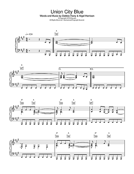 Blondie Union City Blue sheet music notes and chords. Download Printable PDF.