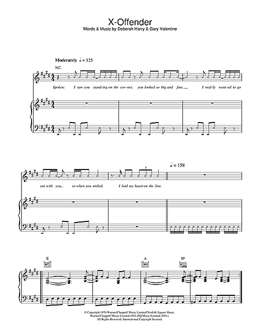 Learn to play Blondie X-Offender sheet music for Piano, Vocal & Guitar in minutes. Blondie X-Offender sheet music notes and chords. Download Printable PDF.