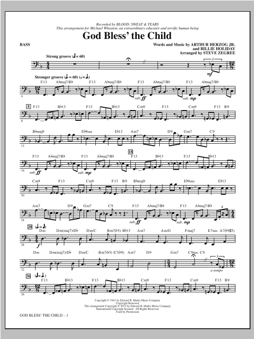 Learn to play Steve Zegree God Bless' The Child - Bass sheet music for Choir Instrumental Pak in minutes. Steve Zegree God Bless' The Child - Bass sheet music notes and chords. Download Printable PDF.