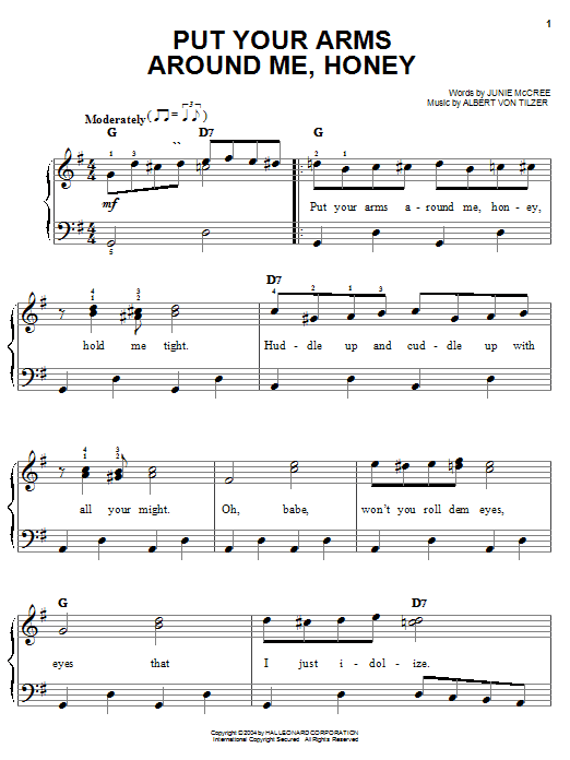 Learn to play Blossom Seely Put Your Arms Around Me, Honey sheet music for Lead Sheet / Fake Book in minutes. Price: 5.9900$ Blossom Seely Put Your Arms Around Me, Honey sheet music notes and chords arranged for Lead Sheet / Fake Book