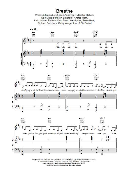 Blu Cantrell Breathe (feat. Sean Paul) sheet music notes and chords. Download Printable PDF.