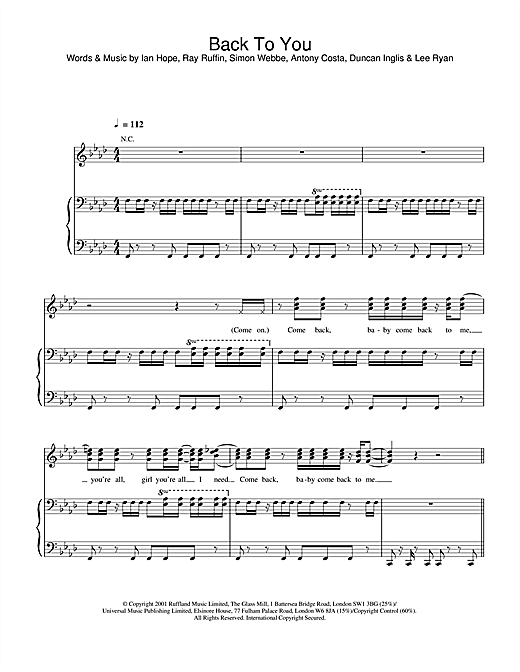 Blue Back To You sheet music notes and chords. Download Printable PDF.