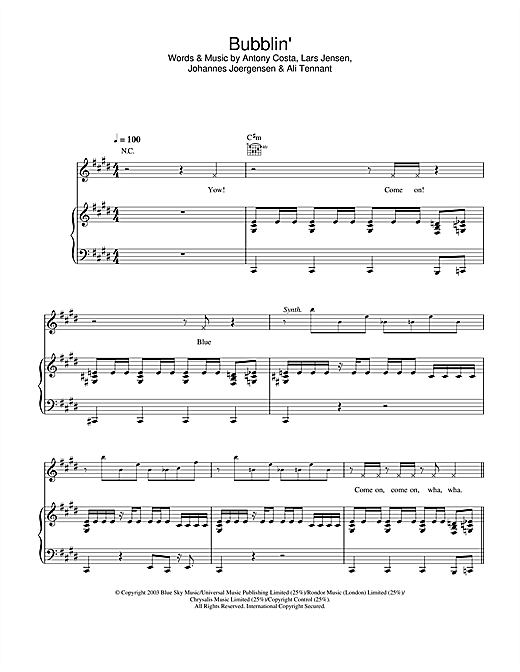 Blue Bubblin' sheet music notes and chords. Download Printable PDF.