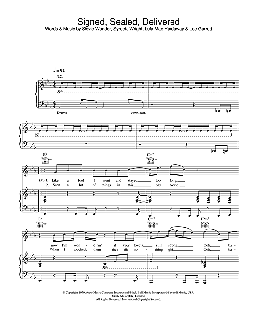 Blue Signed, Sealed, Delivered (feat. Stevie Wonder) sheet music notes and chords. Download Printable PDF.