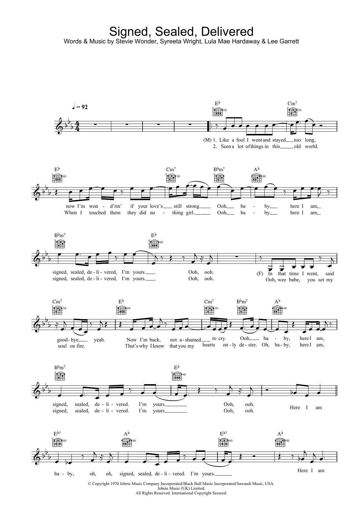Learn to play Blue Signed, Sealed, Delivered (featuring Stevie Wonder) sheet music for Lead Sheet / Fake Book in minutes. Price: 5.9900$ Blue Signed, Sealed, Delivered (featuring Stevie Wonder) sheet music notes and chords arranged for Lead Sheet / Fake Book