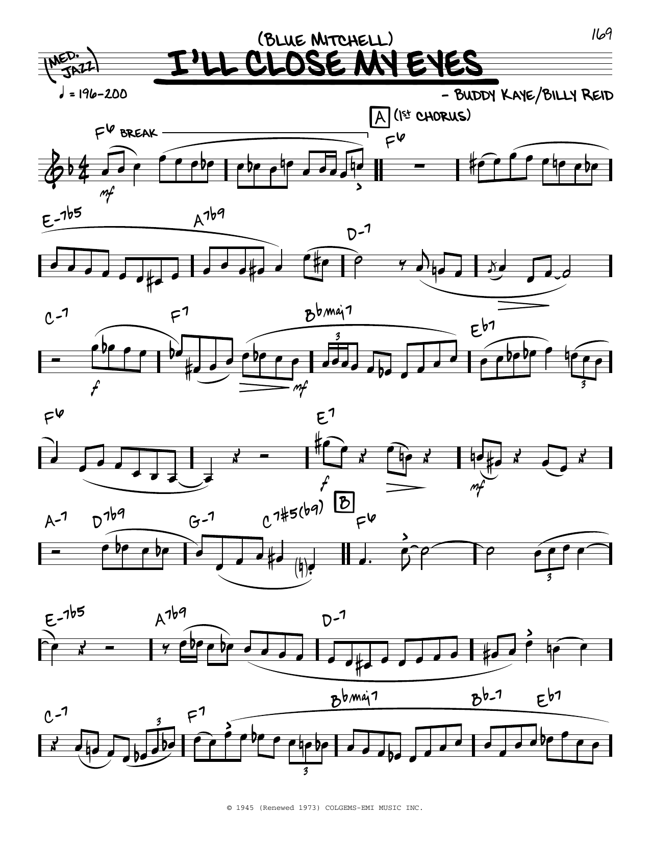 Blue Mitchell Ill Close My Eyes Solo Only Sheet Music And Pdf Chords