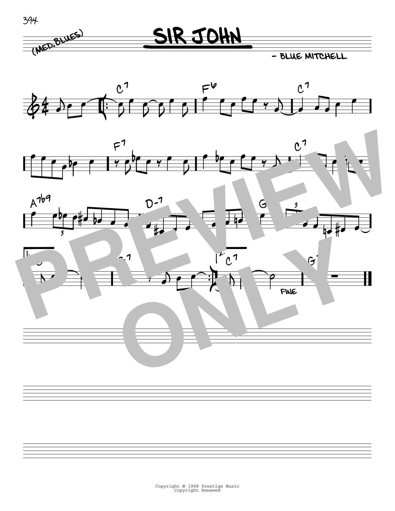 Learn to play Blue Mitchell Sir John sheet music for Real Book – Melody & Chords in minutes. Blue Mitchell Sir John sheet music notes and chords. Download Printable PDF.
