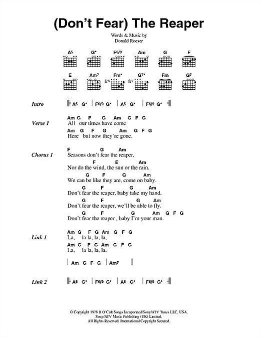 Blue Oyster Cult Don T Fear The Reaper Sheet Music Pdf Notes Chords Rock Score Guitar Chords Lyrics Download Printable Sku 44633