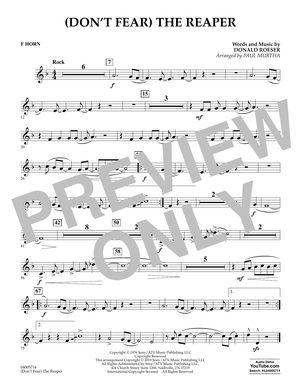 Blue Oyster Cult Don T Fear The Reaper Arr Paul Murtha F Horn Sheet Music Pdf Notes Chords Pop Score Concert Band Download Printable Sku Blue Oyster Cult Don T Fear The Reaper Arr Paul Murtha F Horn Sheet Music Pdf Notes Chords Pop Score Concert Band Download Printable Sku
