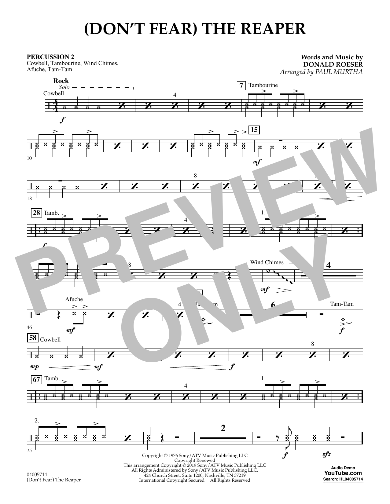 Blue Oyster Cult Don T Fear The Reaper Arr Paul Murtha Percussion 2 Sheet Music Pdf Notes Chords Pop Score Concert Band Download Printable Sku Blue Oyster Cult Don T Fear The Reaper Arr Paul Murtha Percussion 2 Sheet Music Pdf Notes Chords Pop Score Concert Band Download Printable Sku