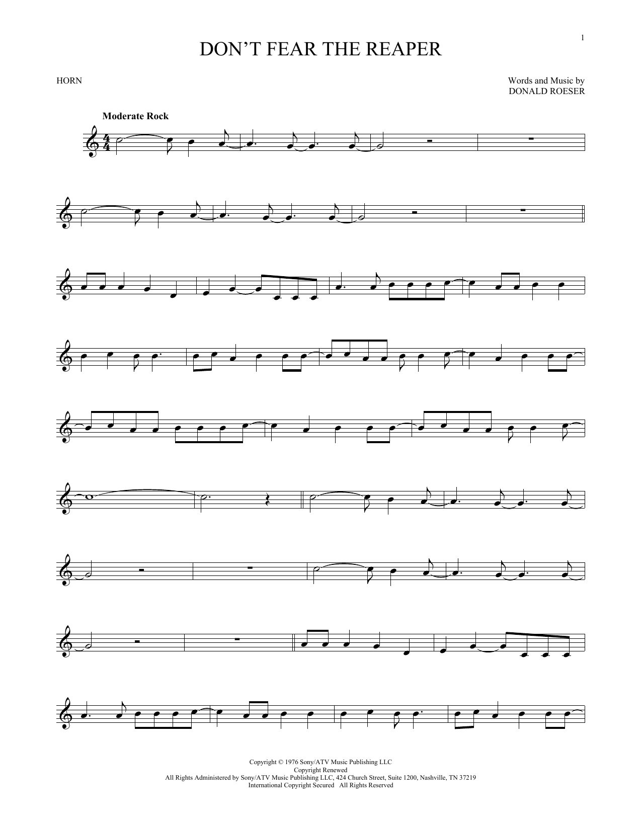 Learn to play Blue Oyster Cult Don't Fear The Reaper sheet music for Trumpet Solo in minutes. Price: 4.9900$ Blue Oyster Cult Don't Fear The Reaper sheet music notes and chords. Download Printable PDF.