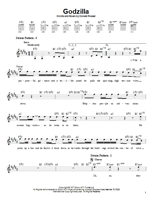 Blue Oyster Cult Godzilla sheet music notes and chords. Download Printable PDF.