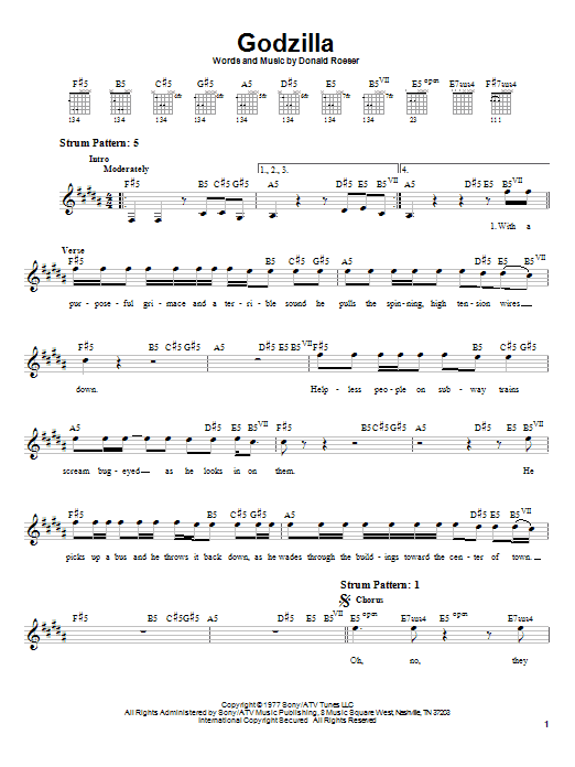 Learn to play Blue Oyster Cult Godzilla sheet music for Easy Guitar in minutes. Blue Oyster Cult Godzilla sheet music notes and chords. Download Printable PDF.