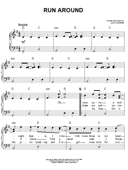 Blues Traveler Run Around sheet music notes and chords. Download Printable PDF.