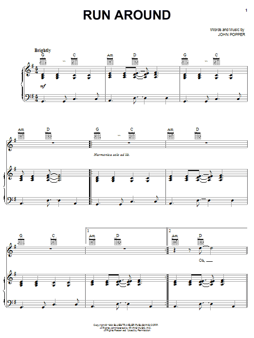 Blues Traveler Run Around sheet music notes and chords. Download Printable PDF.