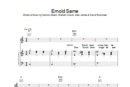 Blur Ernold Same sheet music notes and chords. Download Printable PDF.