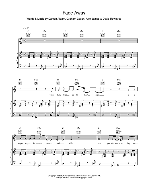 Blur Fade Away sheet music notes and chords. Download Printable PDF.